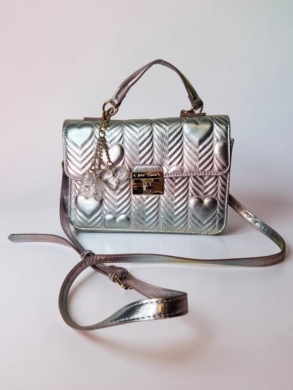 Betsey Johnson Metallic Iridescent Heart Quilted Crossbody Bag - Gold Hardware